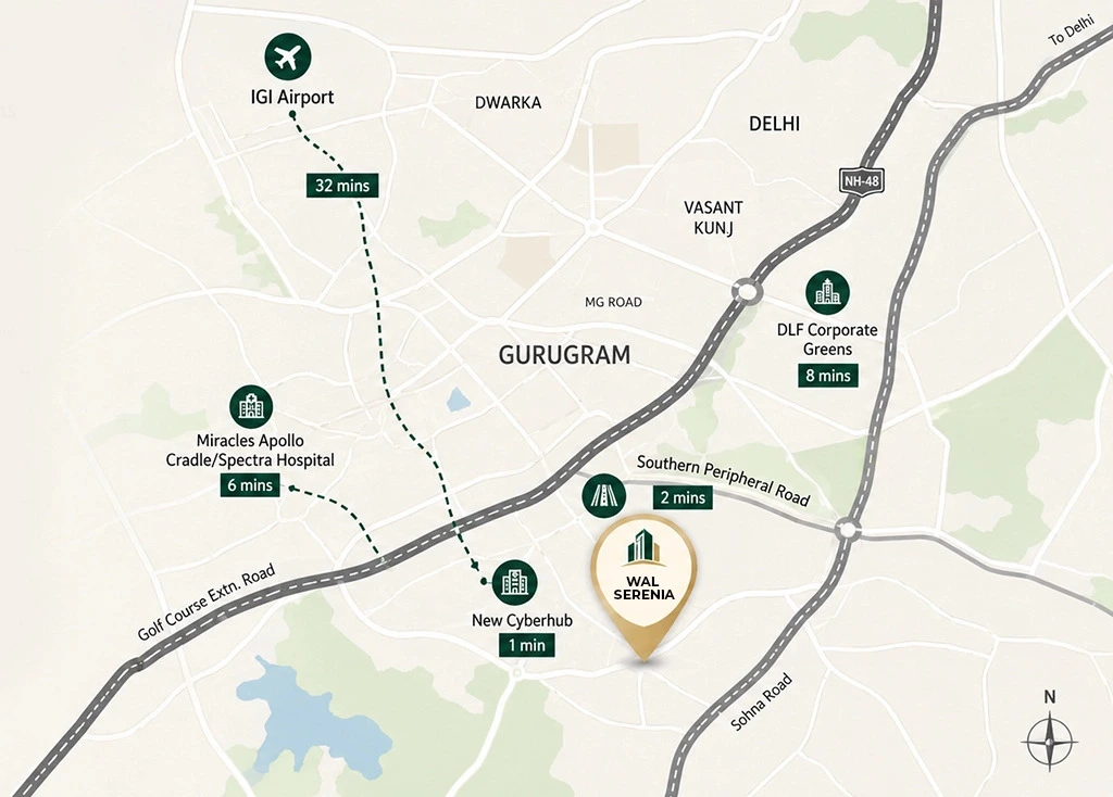 WAL Serenia Sector 92 Gurugram Location Map